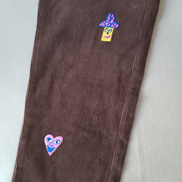Teddy Fresh Applique Corduroy Pants Unisex Size 30 Brown Embroidered NWOT - Picture 10 of 12